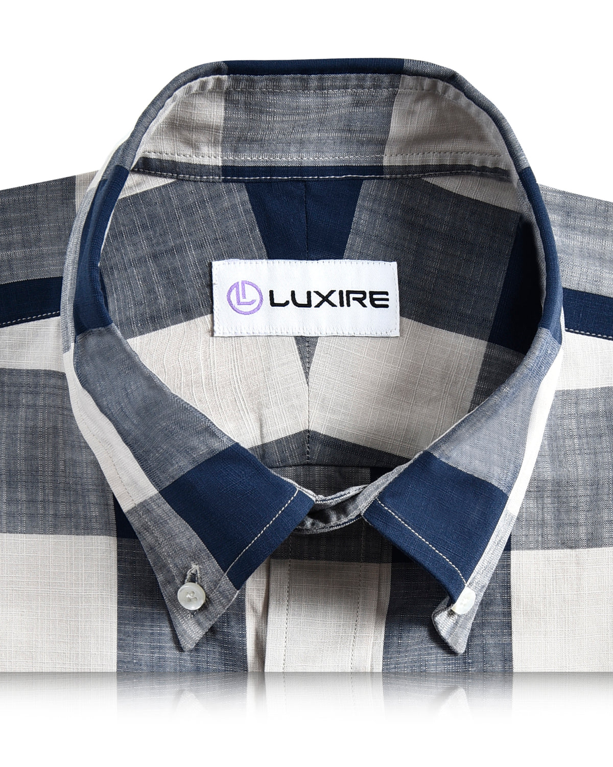Dark Blue Cream Large Gingham Checks - 2
