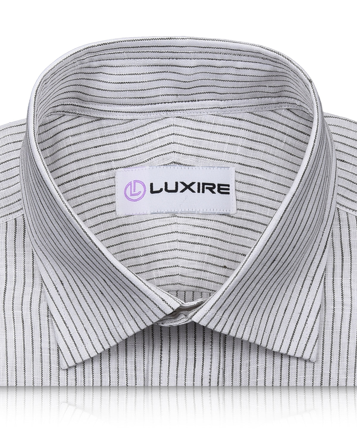 Linen: Olive Green Pin Stripes On White Shirt - 2