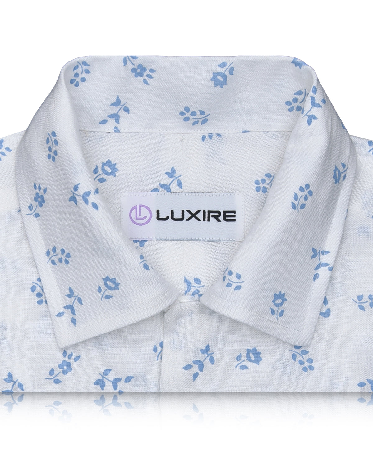 Linen: Pale Blue Printed Leaves On White - 2