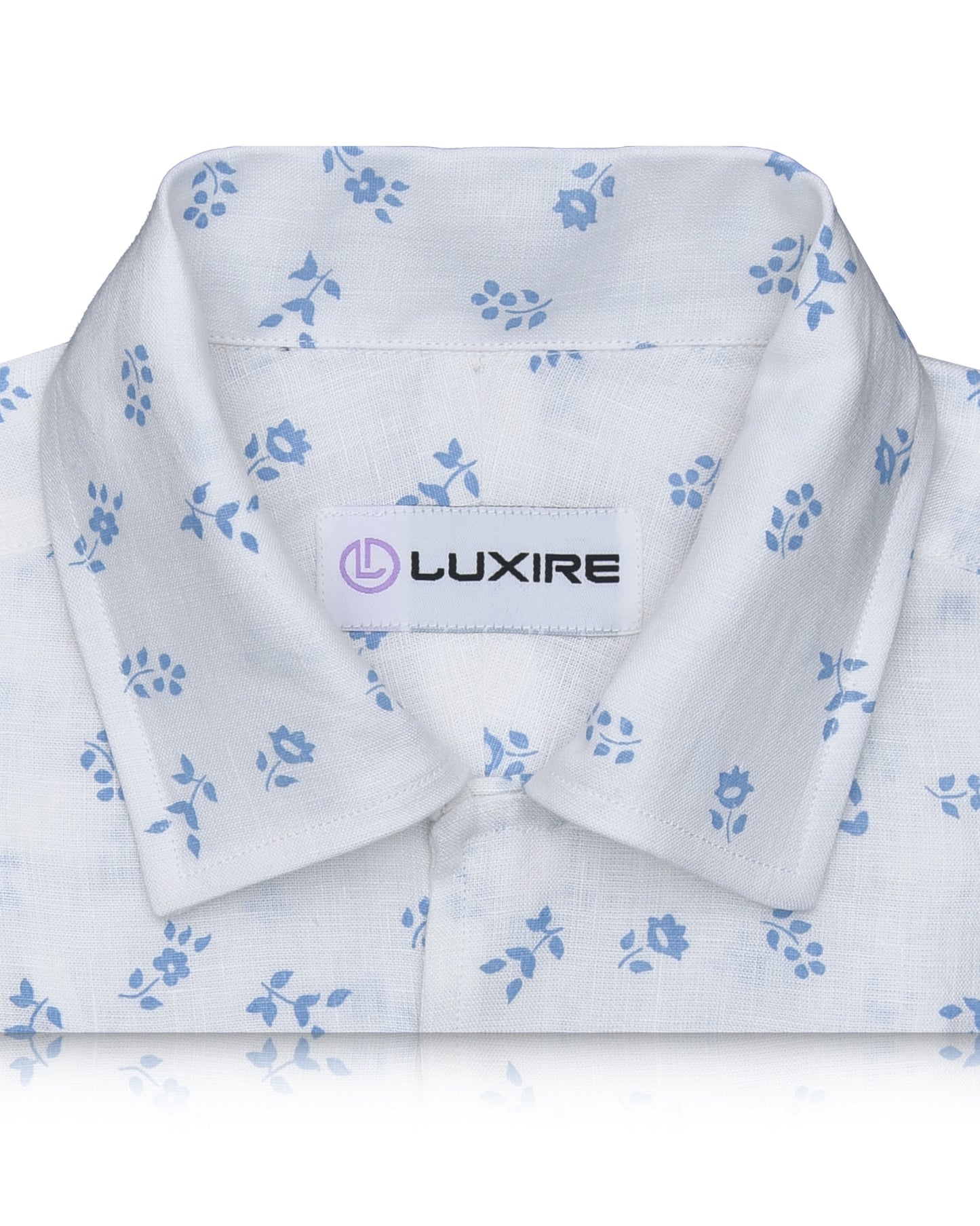 Linen: Pale Blue Printed Leaves On White