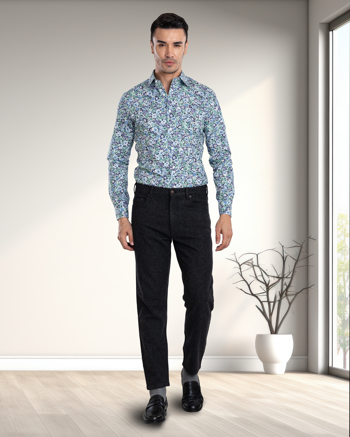 Ultramarine Blue Green prints on White Shirt - 5