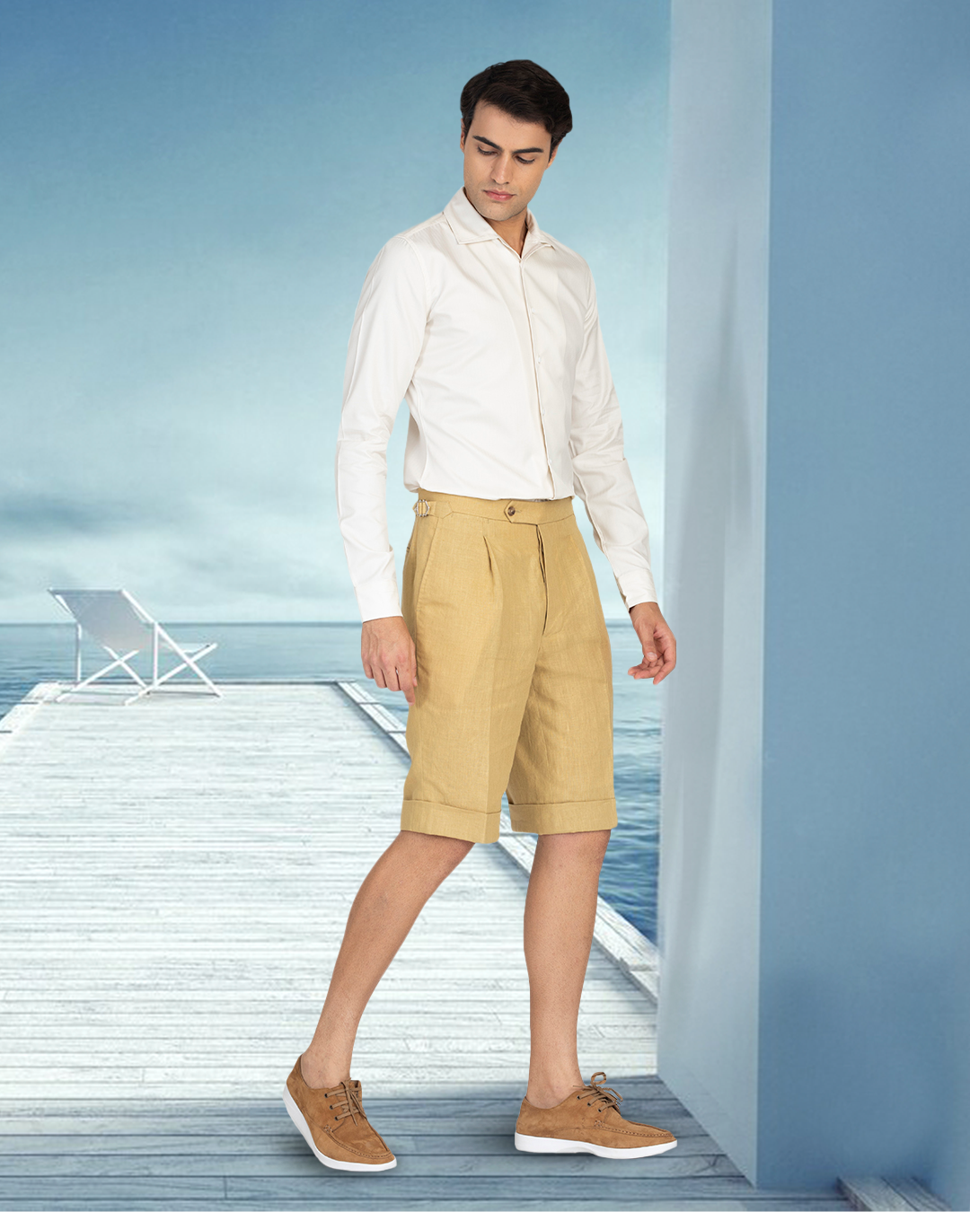 Goldish Yellow Linen Shorts - 2