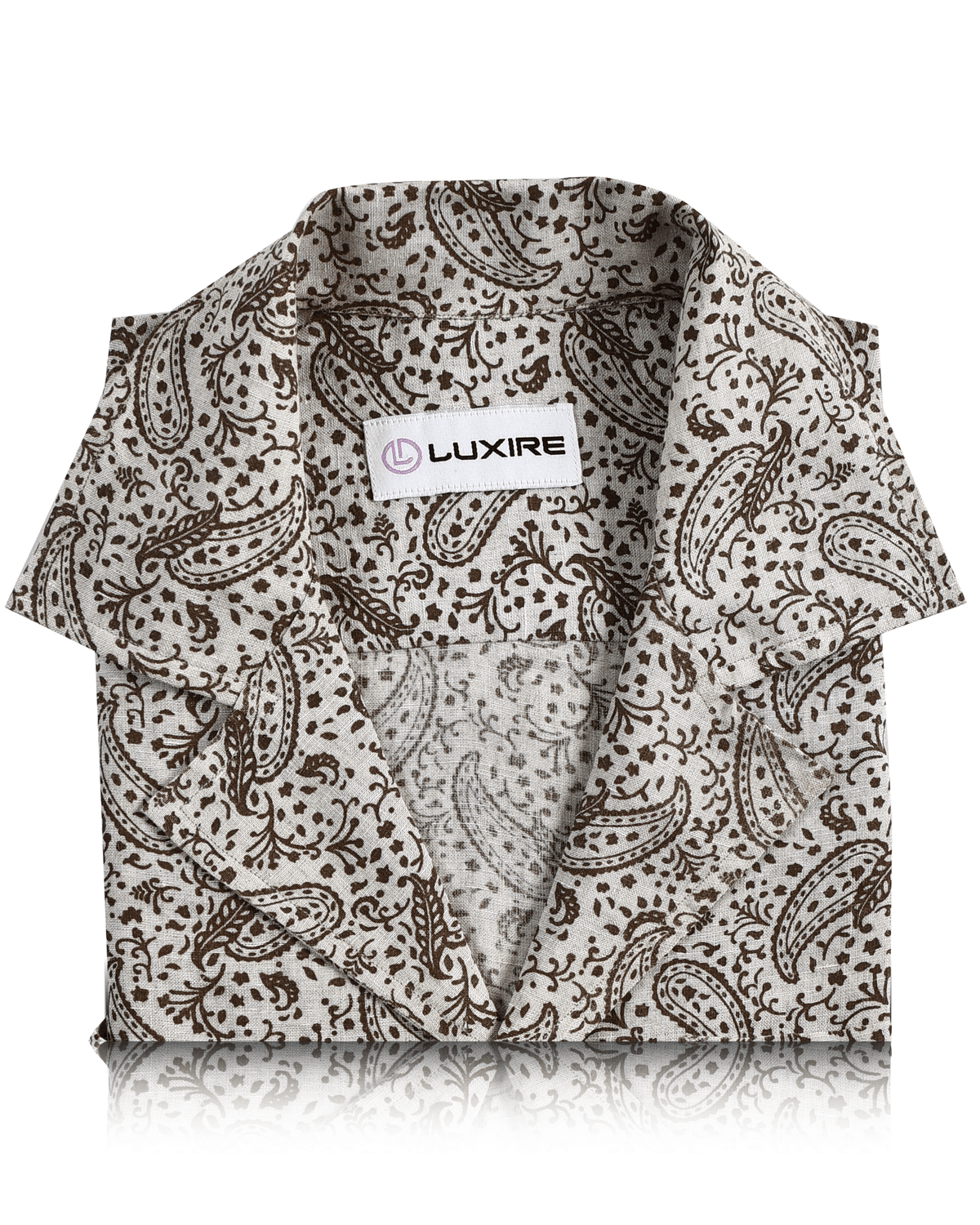 Camp Collar Shirt in Linen Brown Printed Paisely - 6
