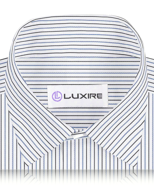 Cotton Linen: Black Blue Alternate stripes On White - 2