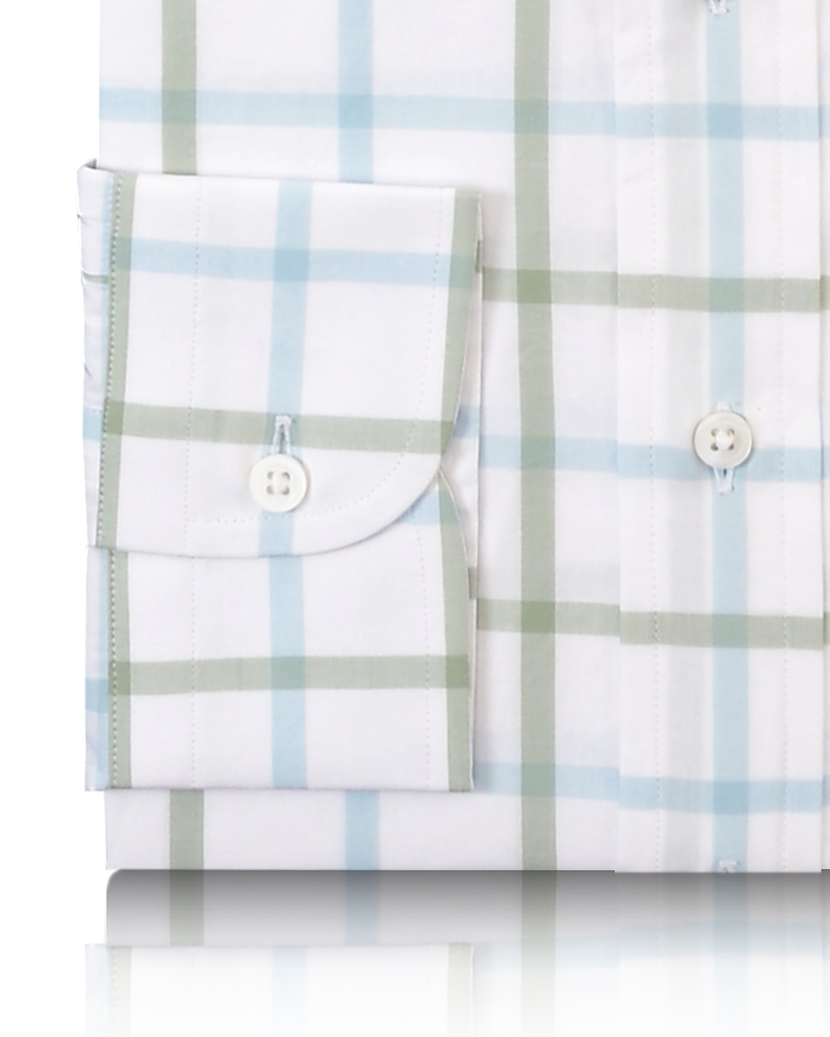 Sky Blue and Green Checks on White Shirt - 3