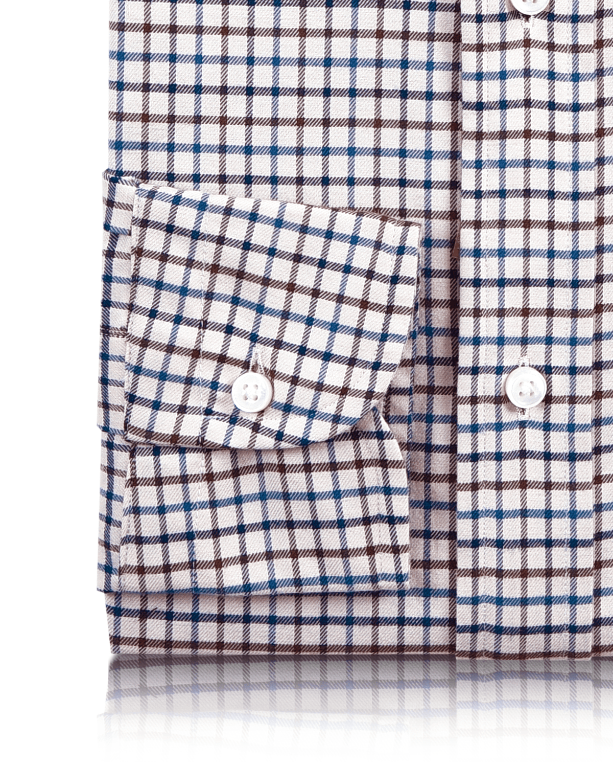 Brown Blue Tattersall Checks Twill Flannel Work Shirt - 3