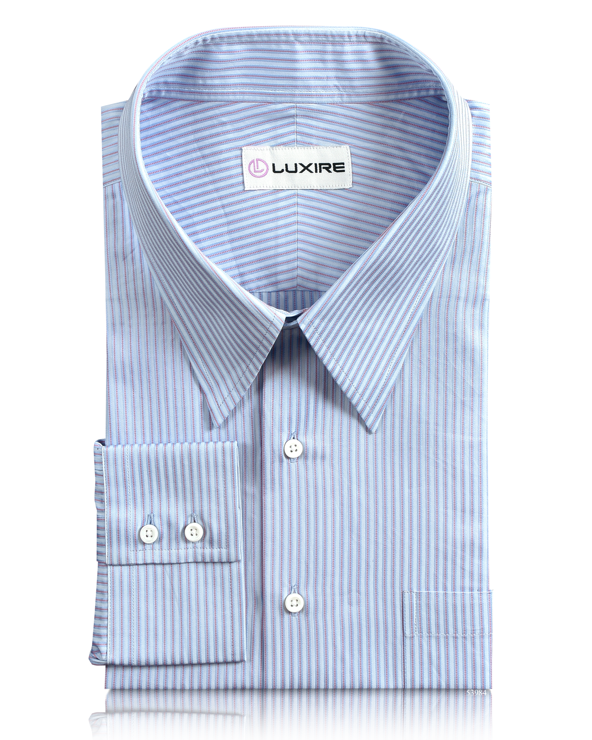Pink Blue Satin Stripes on Pale Blue Shirt - 1