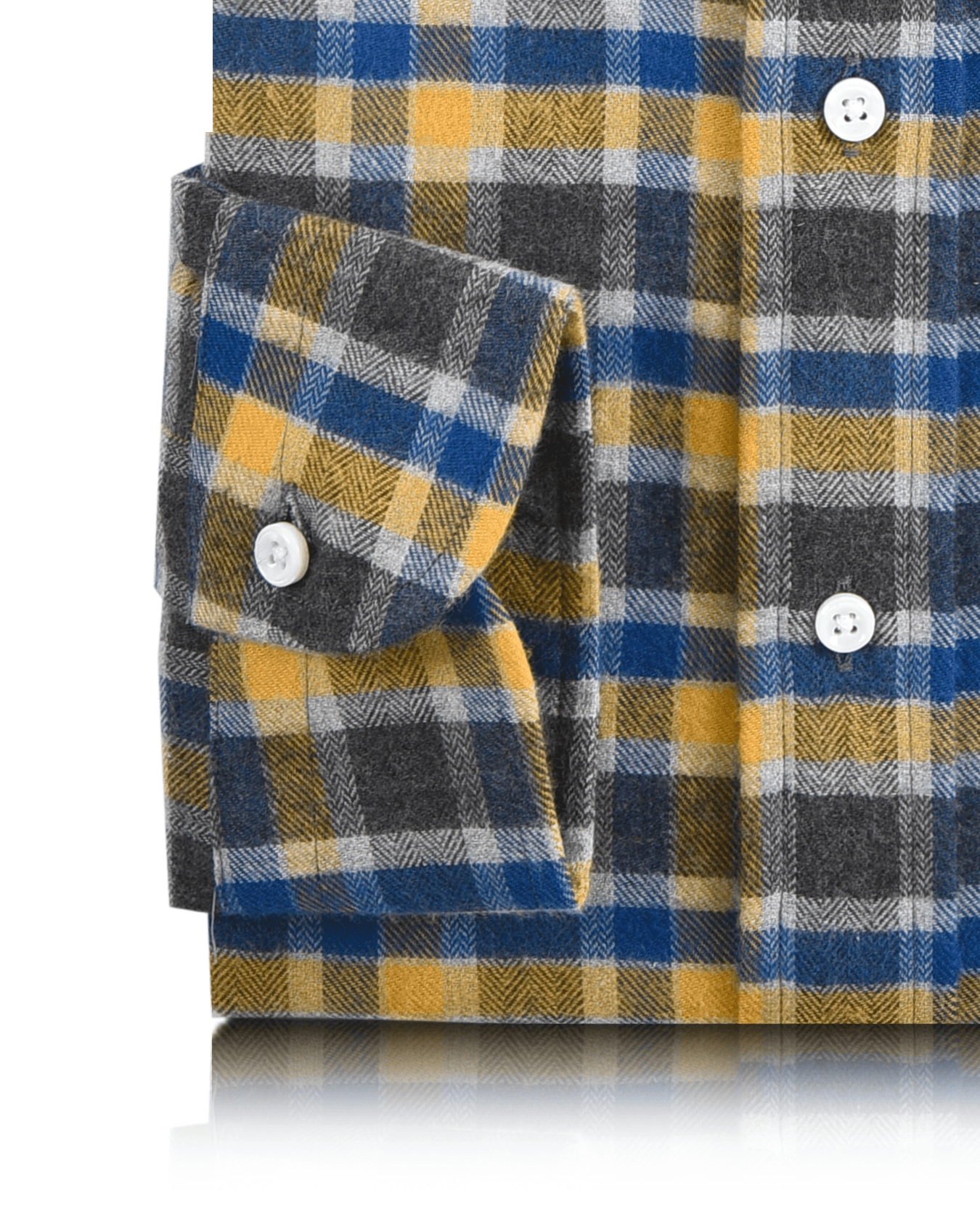 Flannel: Yellow Blue Grey Herringbone Checks Shirt