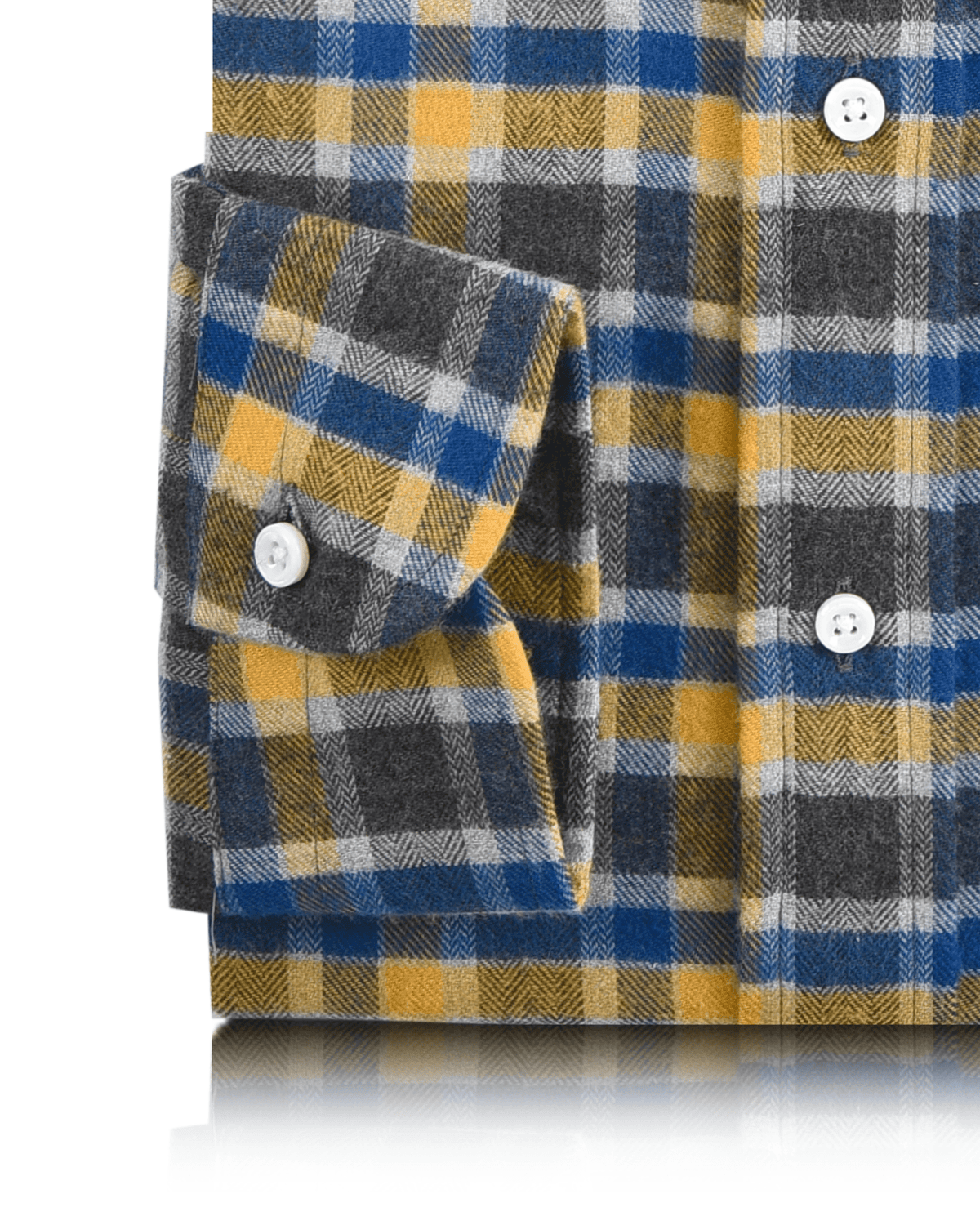 Flannel: Yellow Blue Grey Herringbone Checks - 3