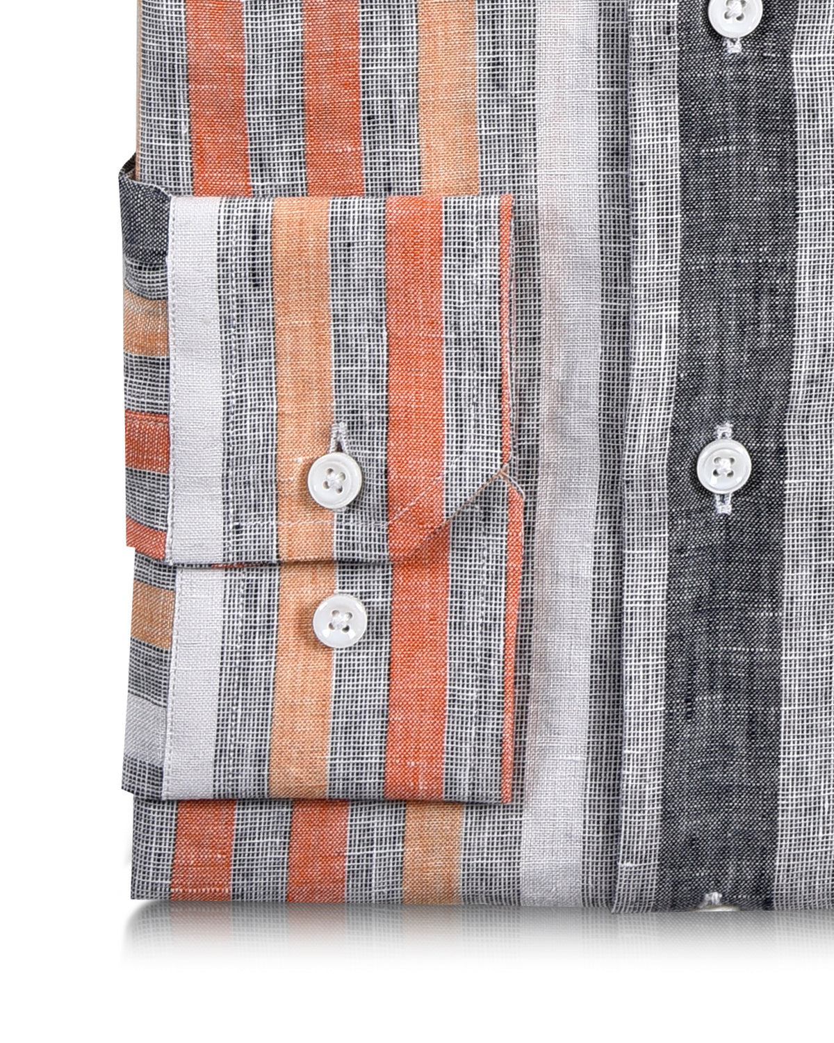 Linen: Orange Red White Grey Tape Stripes Madras - 3