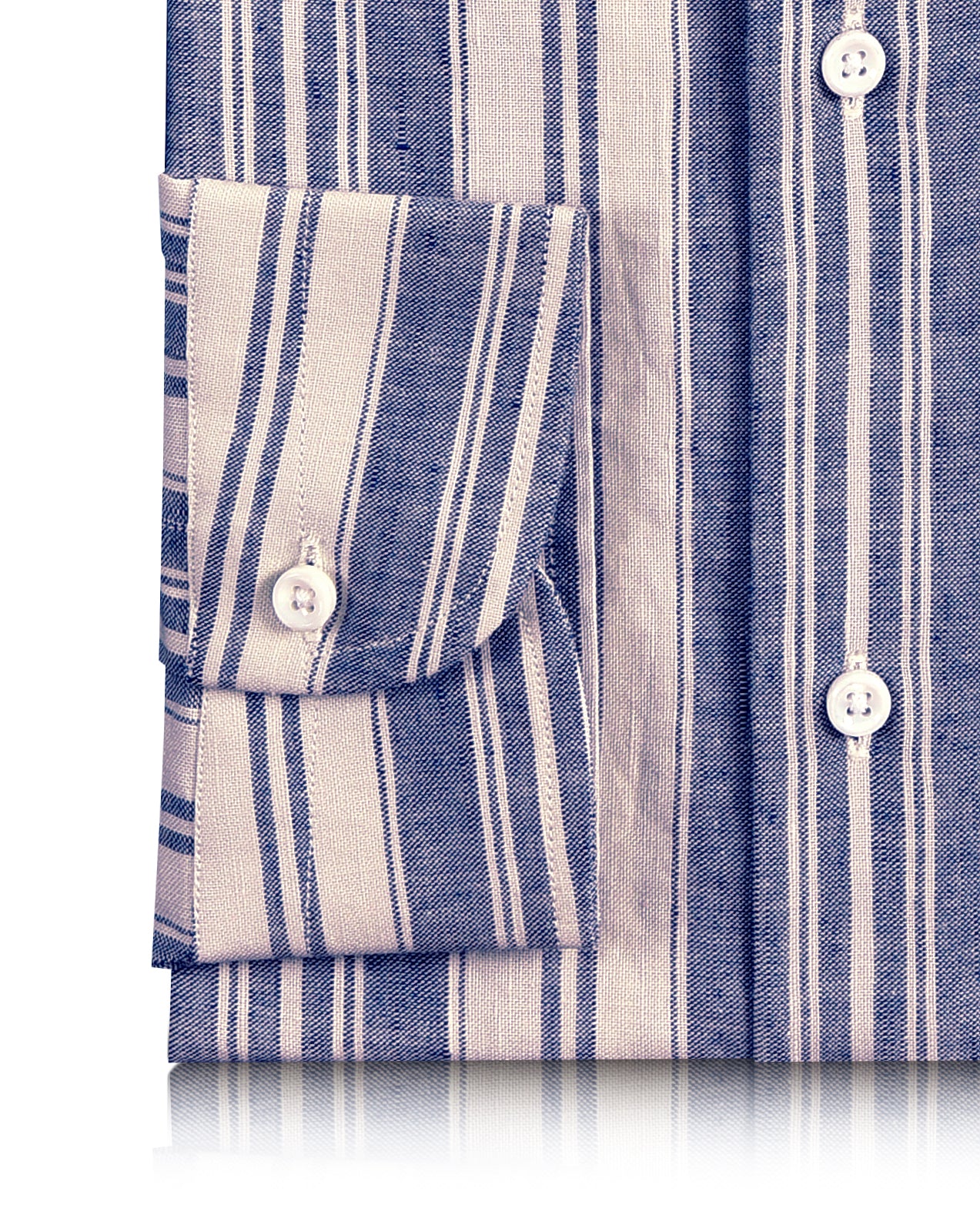 Linen Cotton: Oxford Ecru Indigo Stripes