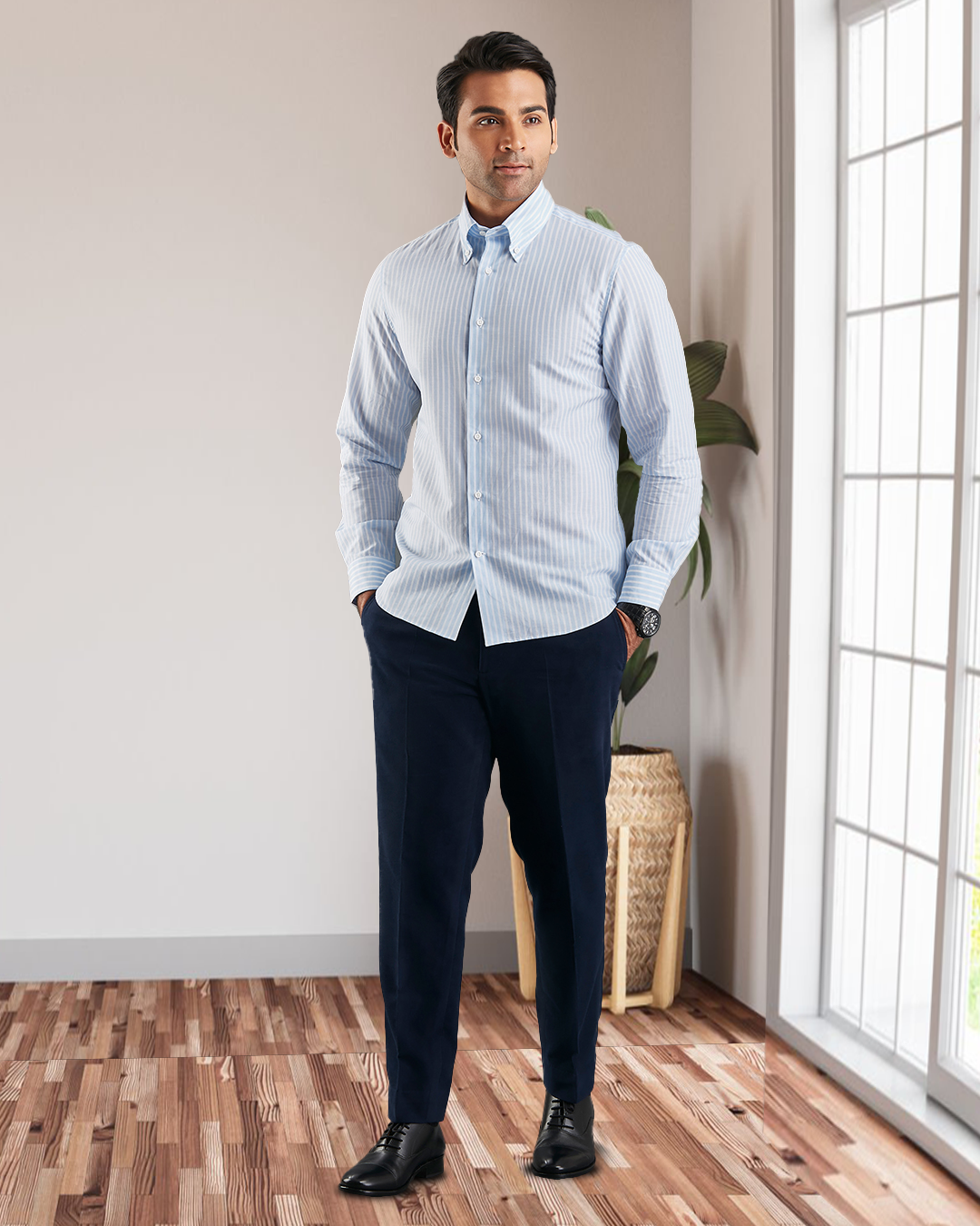 Brembana Sky Blue Slub Awaning stripes Shirt - 4