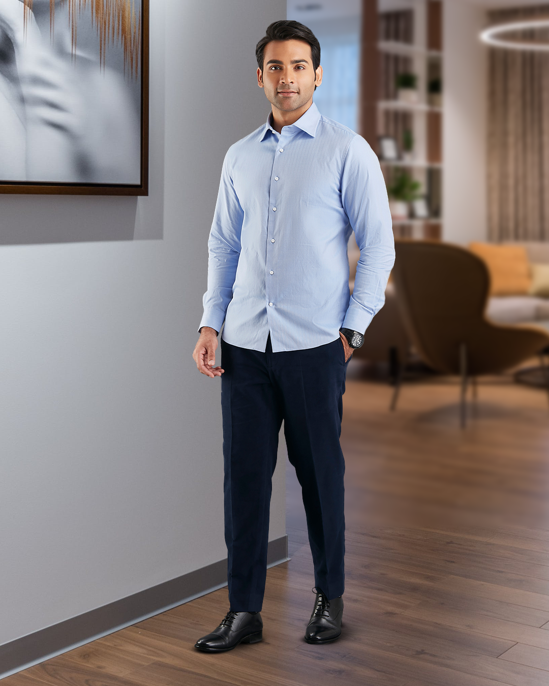 Sky Blue Herringbone Shirt - 4