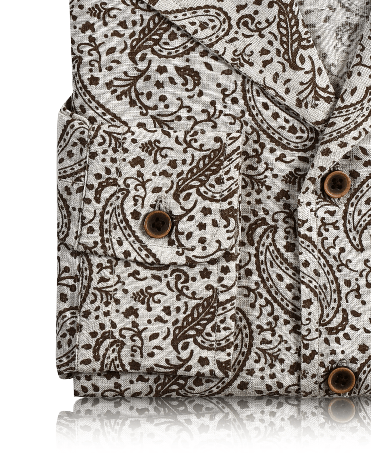 Camp Collar Shirt in Linen Brown Printed Paisely - 7