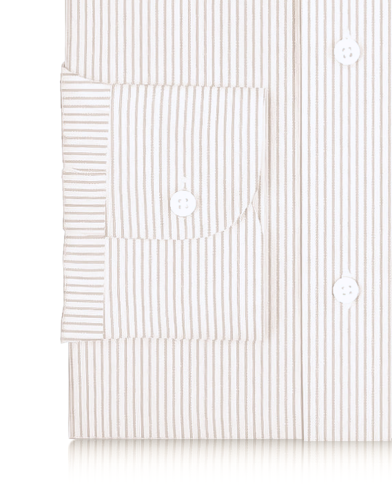 Cotton Linen: Fade Brown Dress Stripes On White - 3