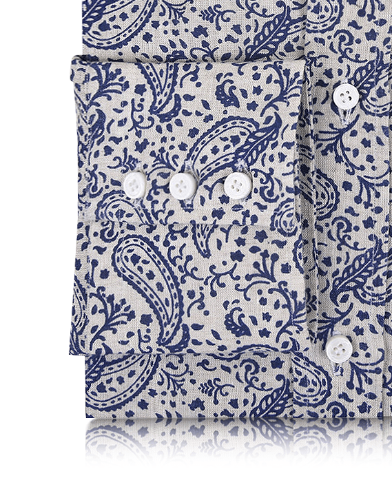 Linen: Navy Printed Paisely