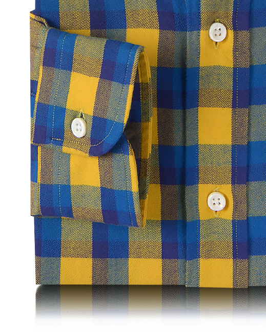 Yellow Blue Twill Checks Shirt - 3