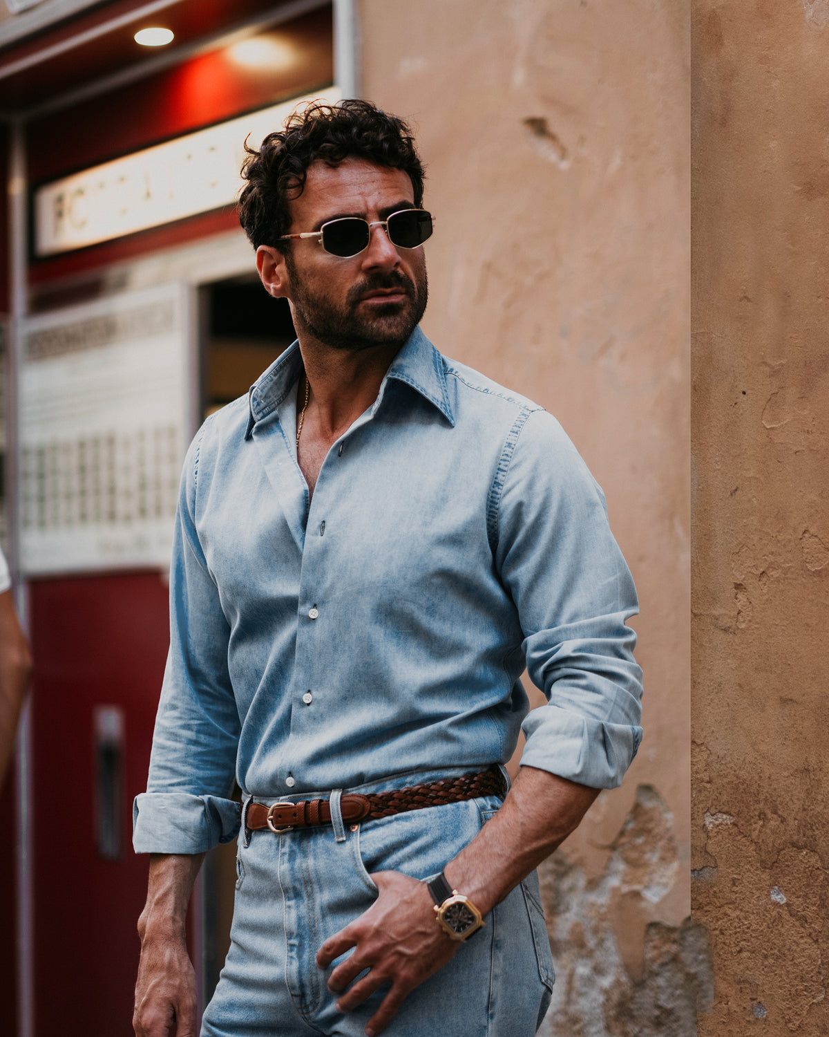 Fade Washed Light Blue Denim Chambray Shirt - 6
