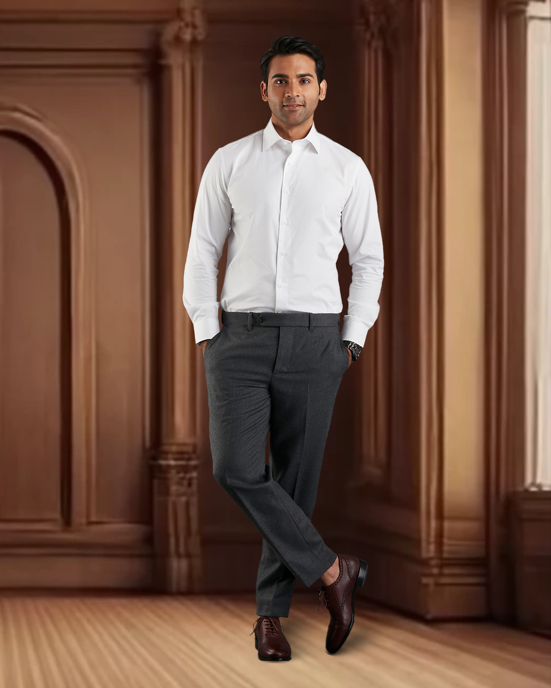 Dugdale Dark Grey Wool Flannel Dress Pant - 2