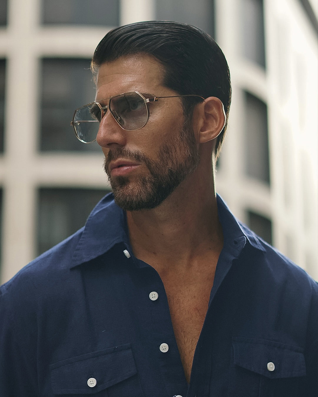 Navy Blue Linen Summer Shirt - 5
