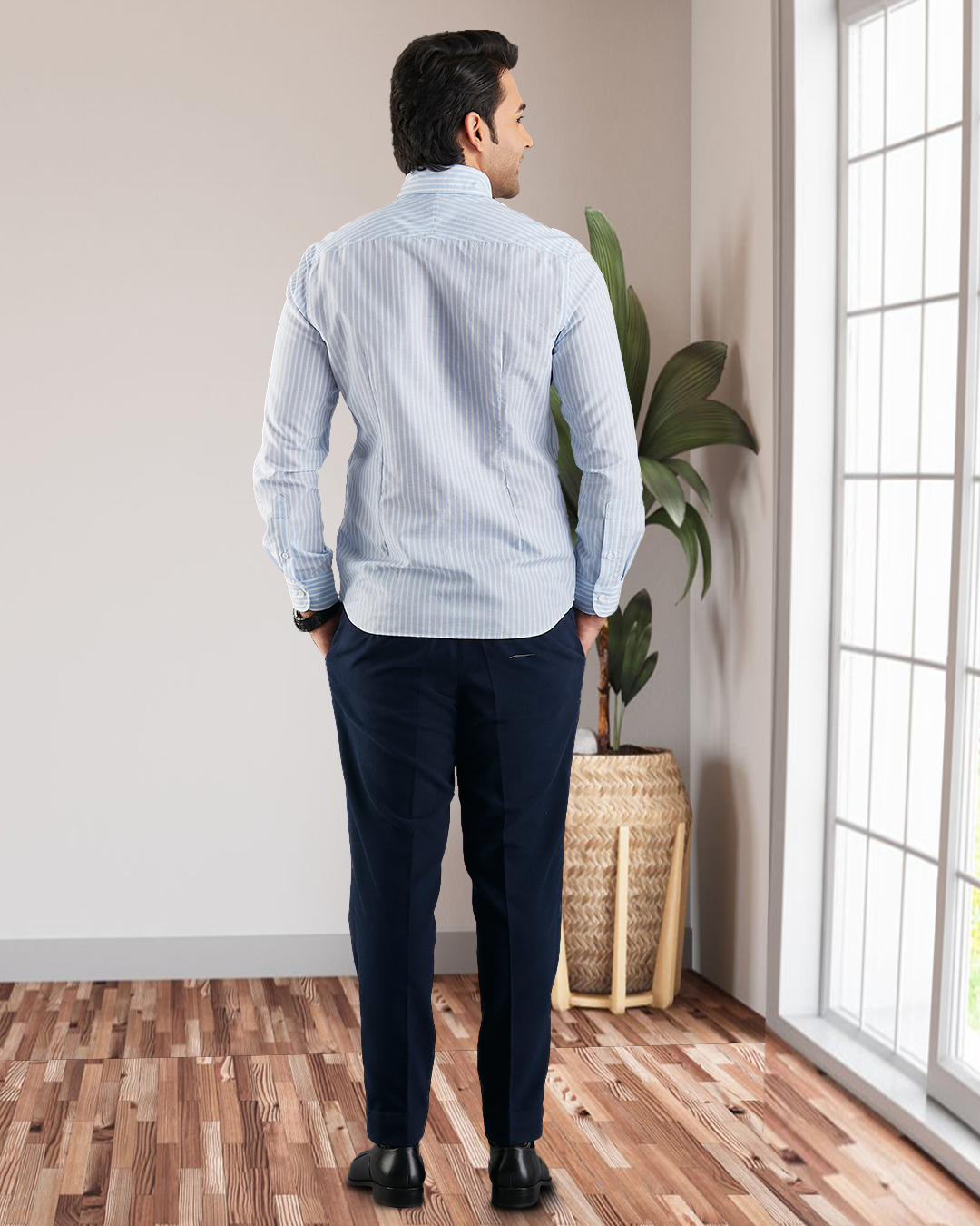 Brembana Sky Blue Slub Awaning stripes Shirt - 5