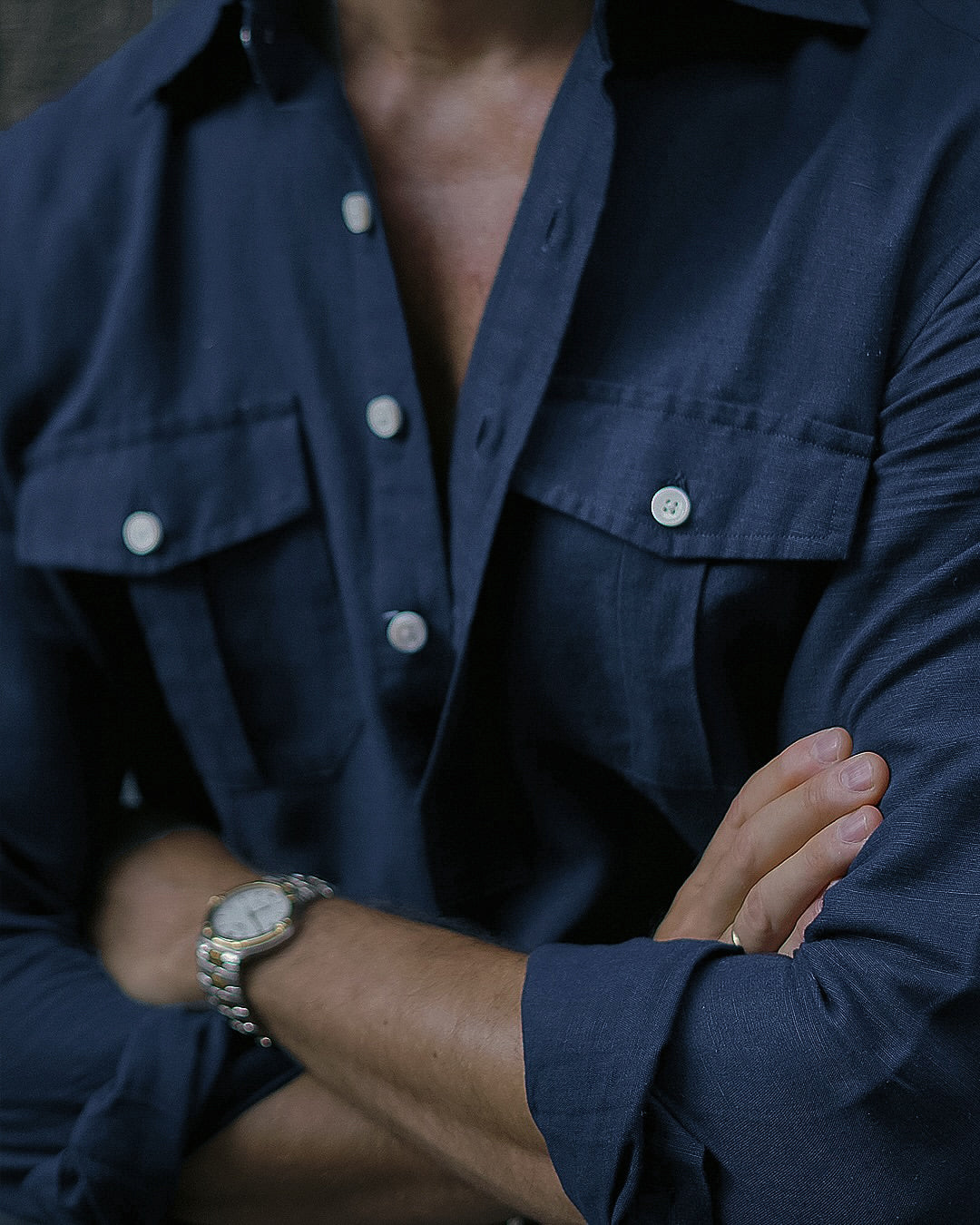 Navy Blue Linen Summer Shirt