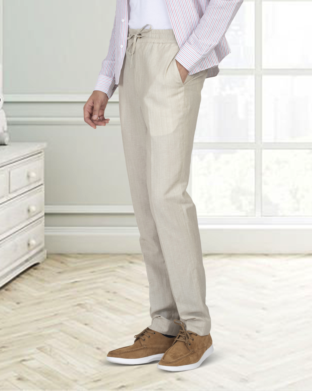 VBC: Ecru Wool-Linen Drawstring Pant - 5