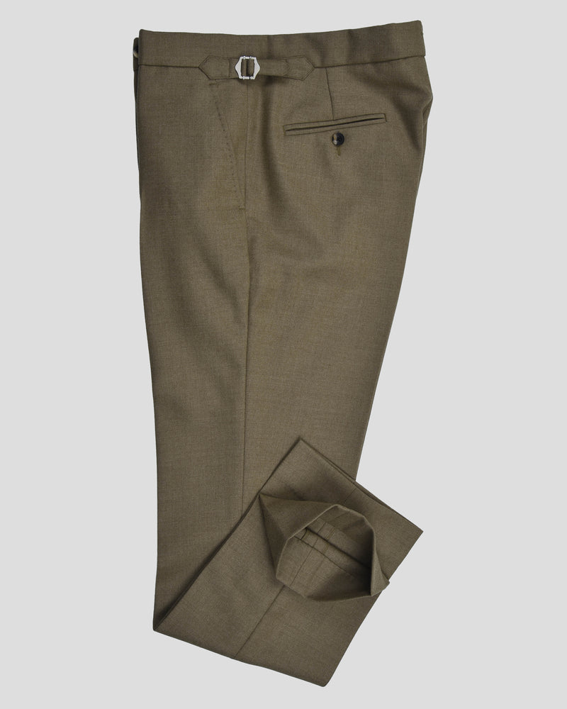 Dugdale Olive Beige Wool Flannel Dress Pant