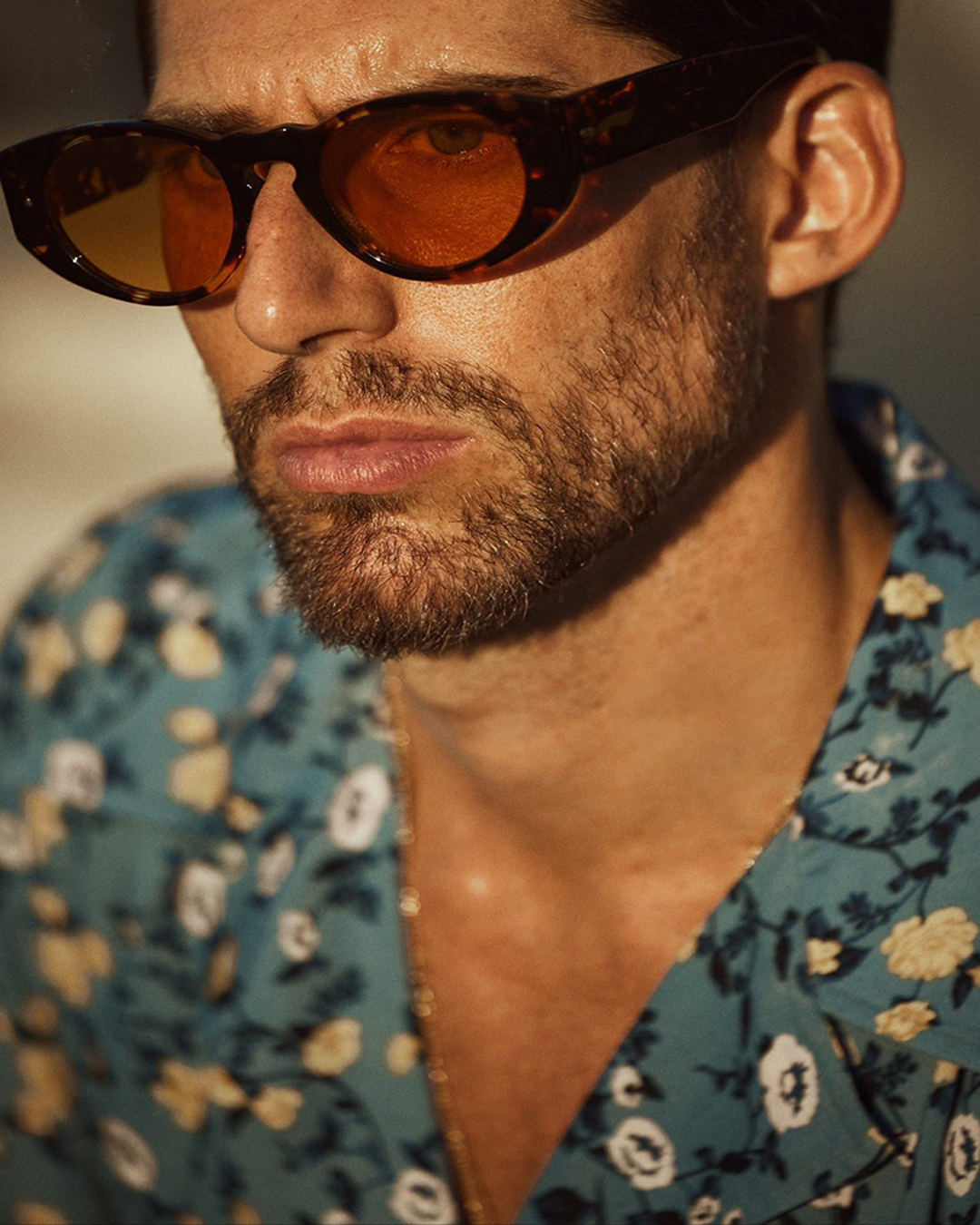 White and Yellow Flower on Light Blue Printed Shirt - 5