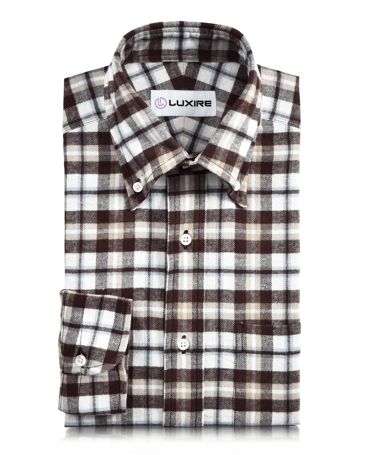 Brown Tan White Twill Flannel Work Shirt - 1