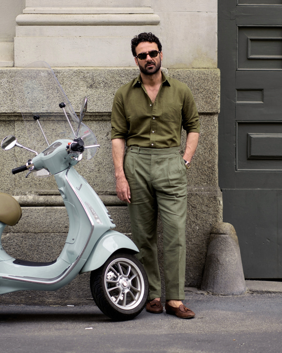 Linen Fresco Olive Green Dress Pant - 2