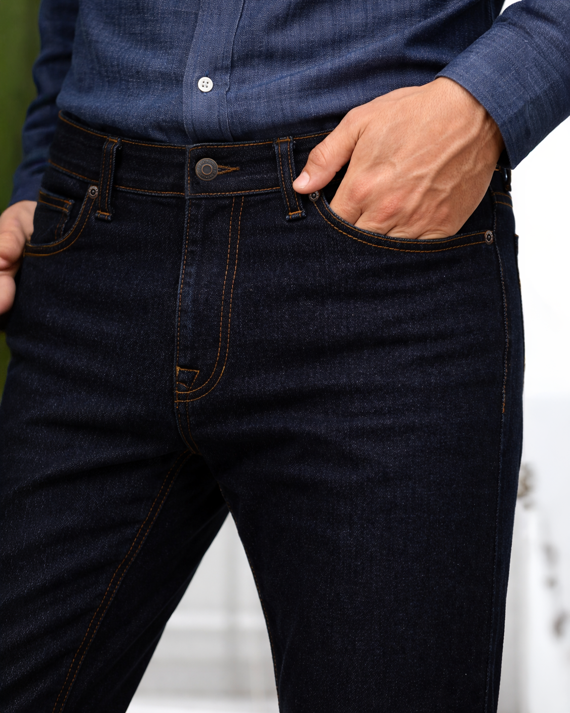 Fade Washed Dark Indigo Jeans - 1