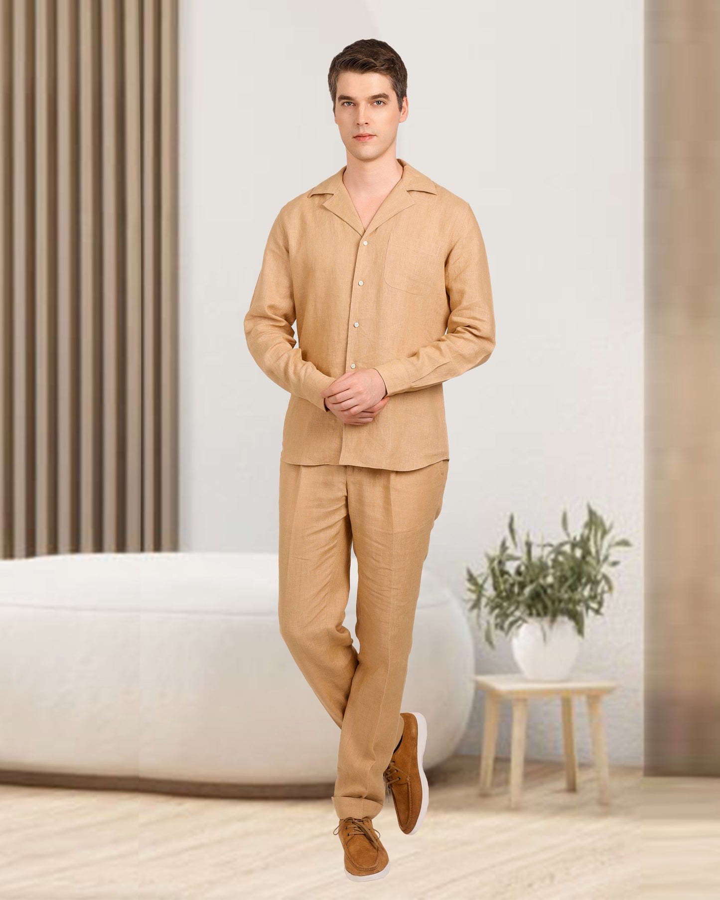 Golden Linen Dress Pant