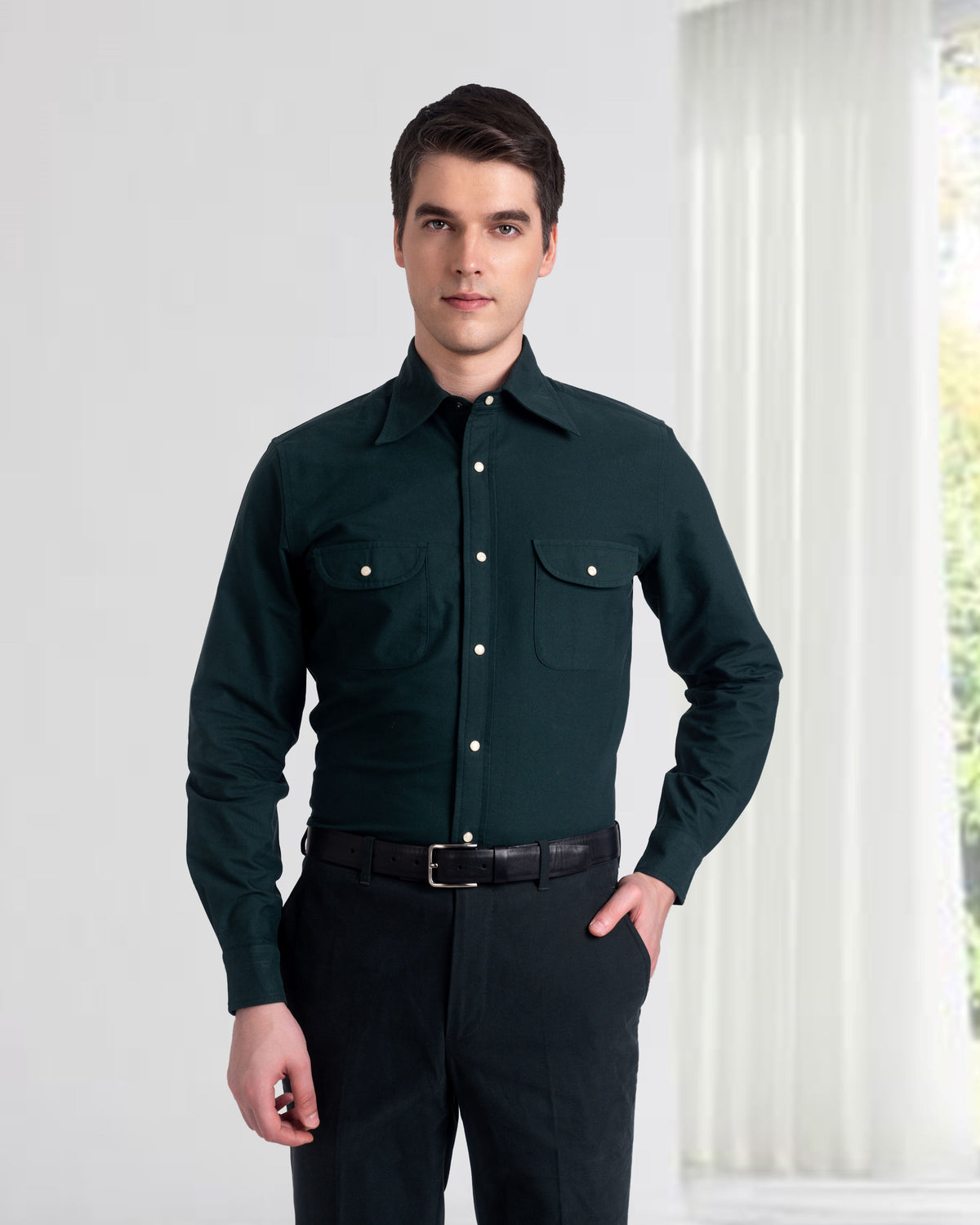 Green Oxford Western Shirt - 2