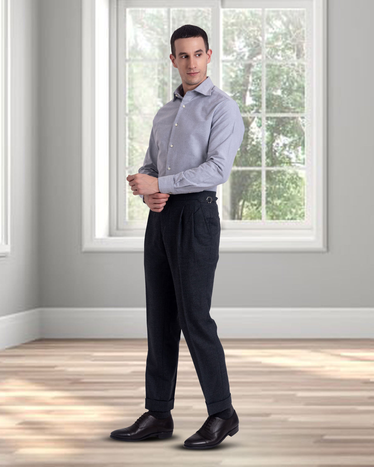 Grey Brushed Oxford Shirt - 5