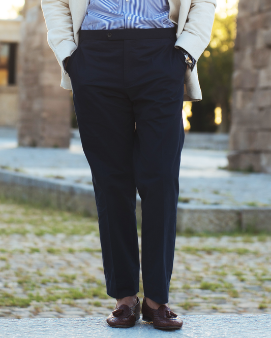 Navy Cotton Twill High Rise Pant