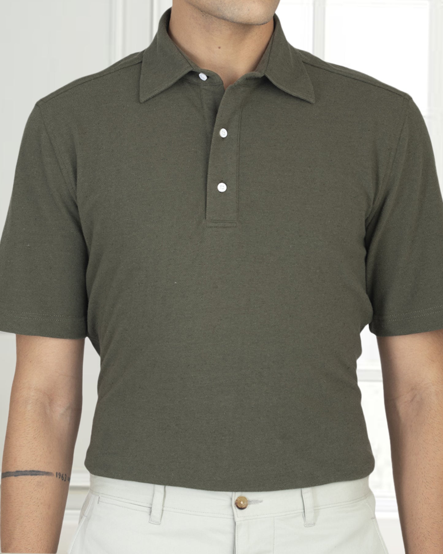 Olive Green Linen Cotton Polo T-Shirt