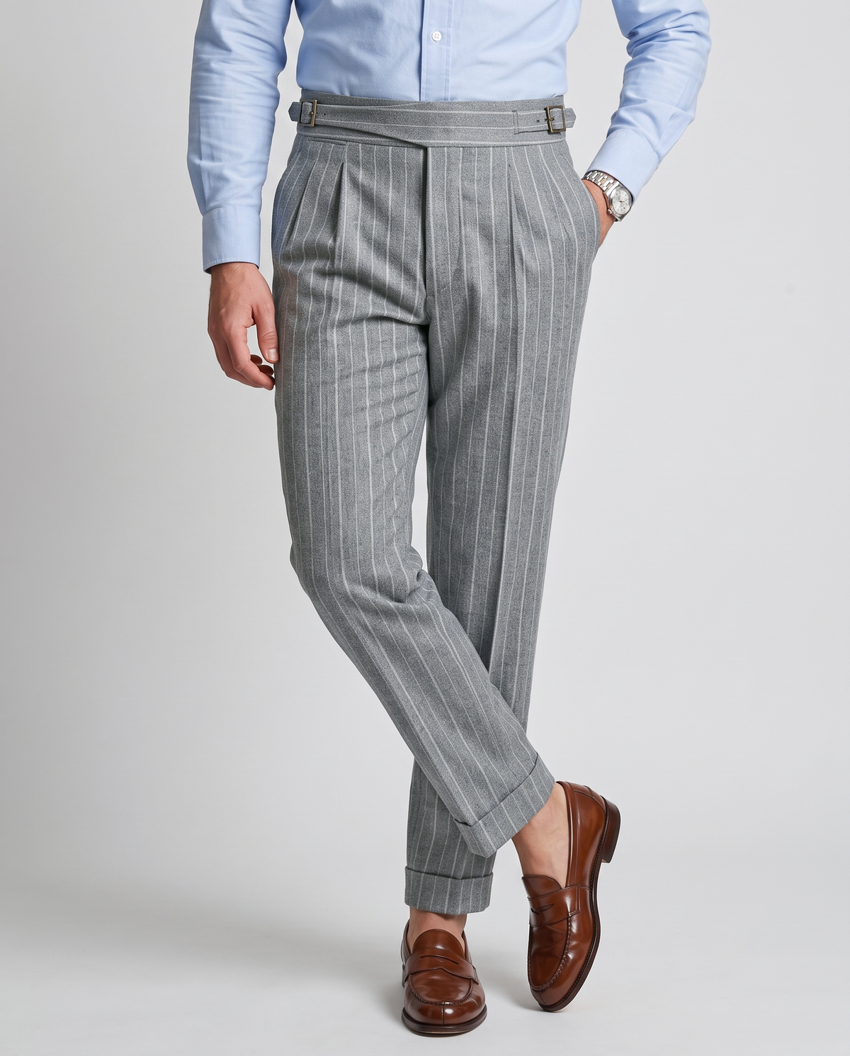 VBC Granite Grey Striped Wool Pants - 1
