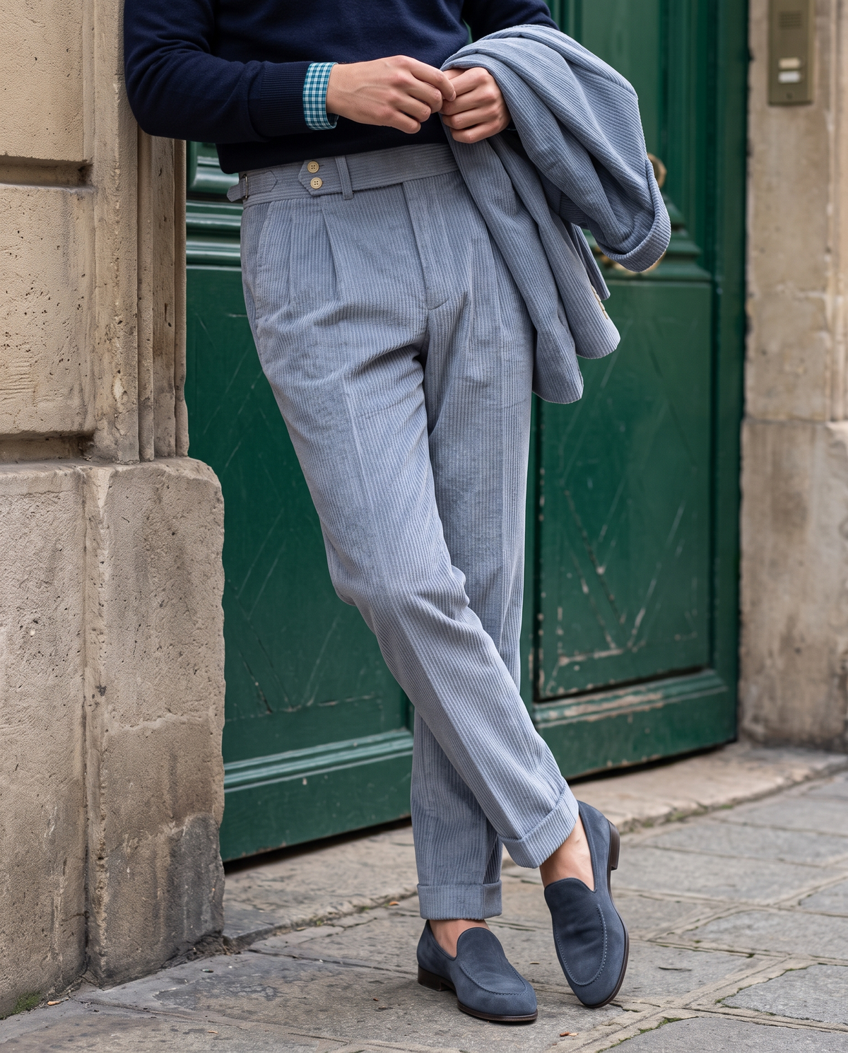 Modrone Corduroy Seersucker Bluish-Gray -8 Wale - 1