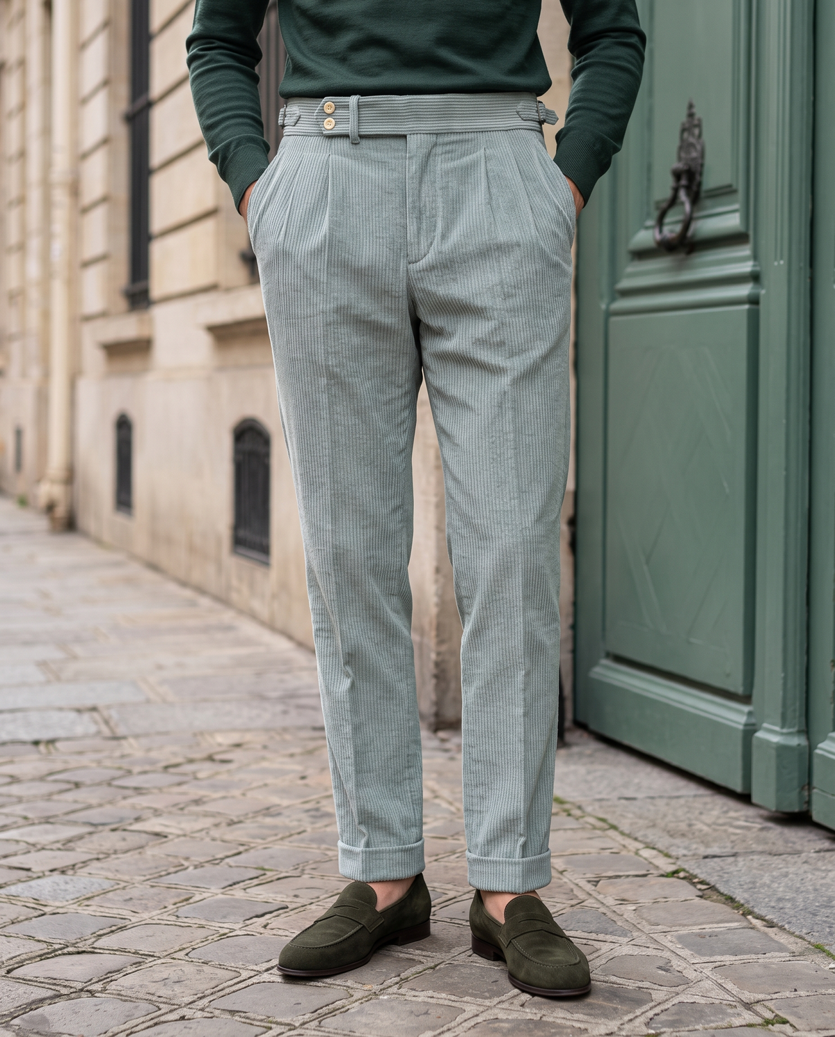 Modrone Corduroy Seersucker Light Green -8 Wale - 1