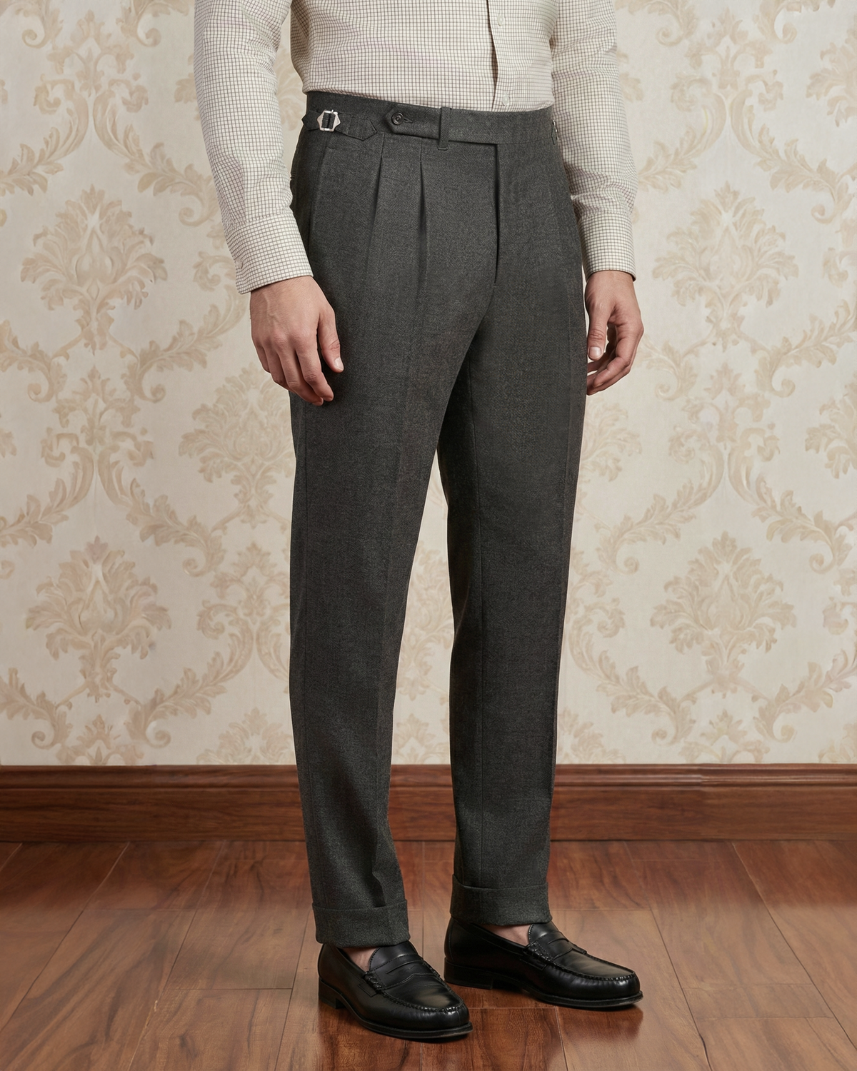 Dugdale Olive Grey Wool Flannel Dress Pant - 1