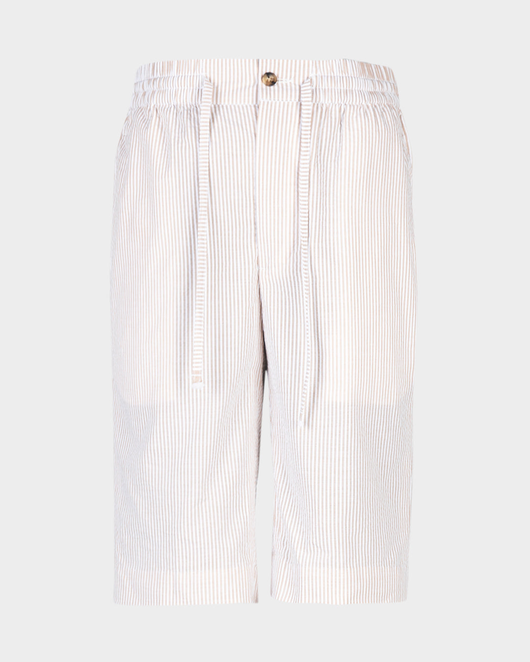 Light Beige & White Seersucker Stripes Shorts - 5