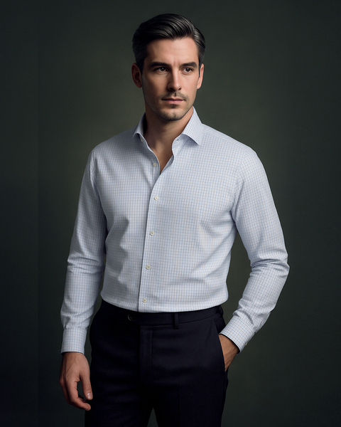 Monti Blue Dobby Graph Checks Shirt