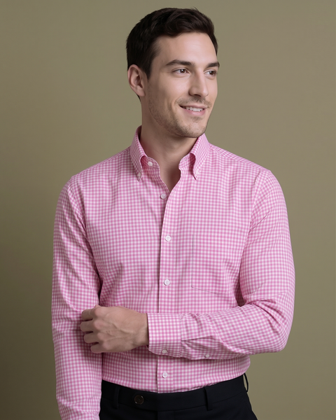 Pink White Gingham Check Shirt