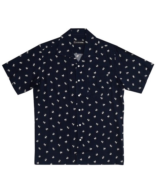 Printed Flower On Dark Navy Shirt