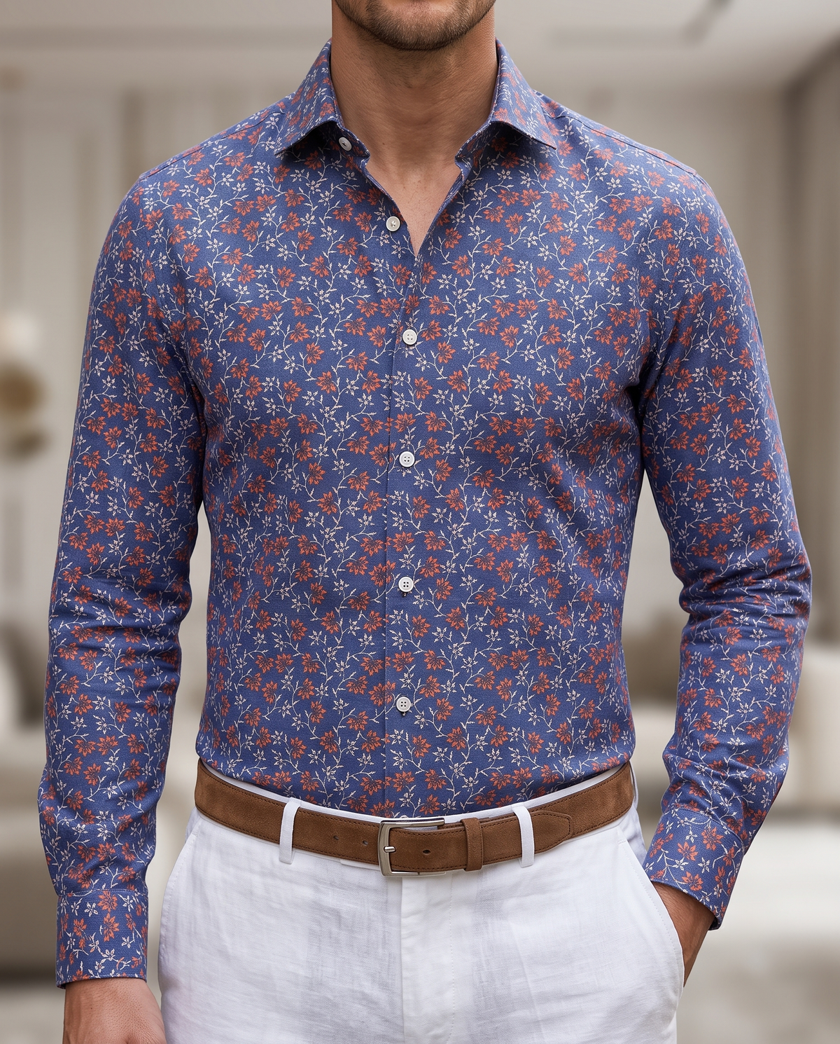 Getzner Floral Printed Shirt on Blue - 3