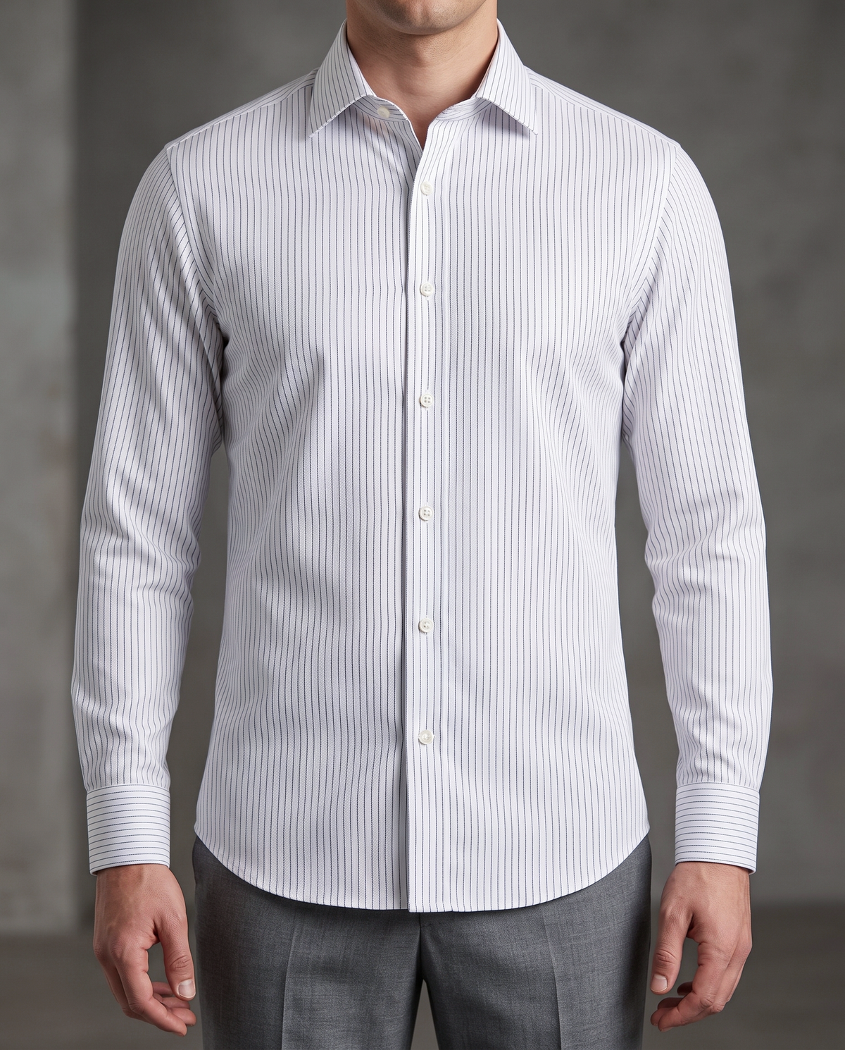 Nevron Wrinkle-Resistant White Herringbone with Blue stripes Shirt - 1