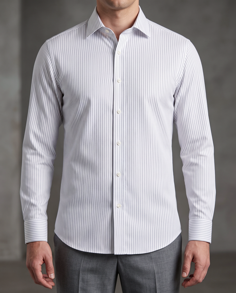 Nevron Wrinkle-Resistant White Herringbone with Blue stripes Shirt