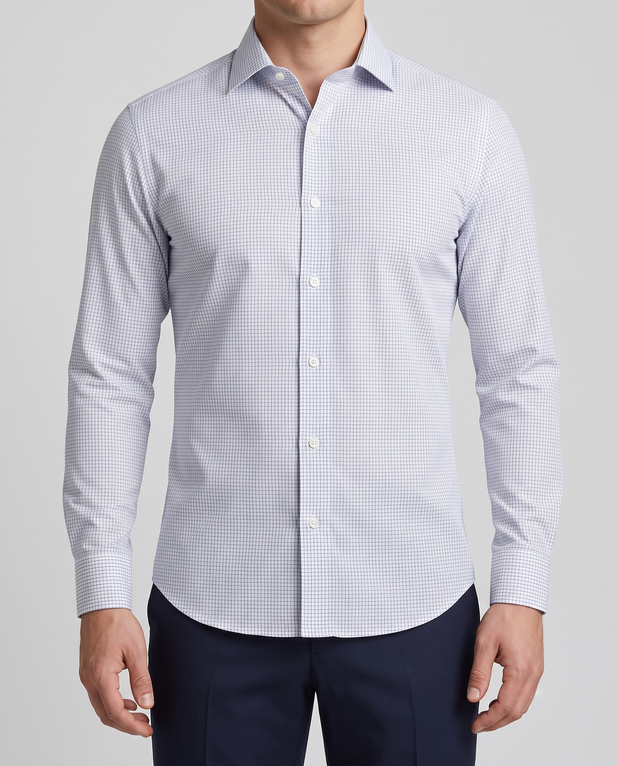 Nevron Wrinkle-Resistant Blue Graph Checks on White Twill Shirt - 1