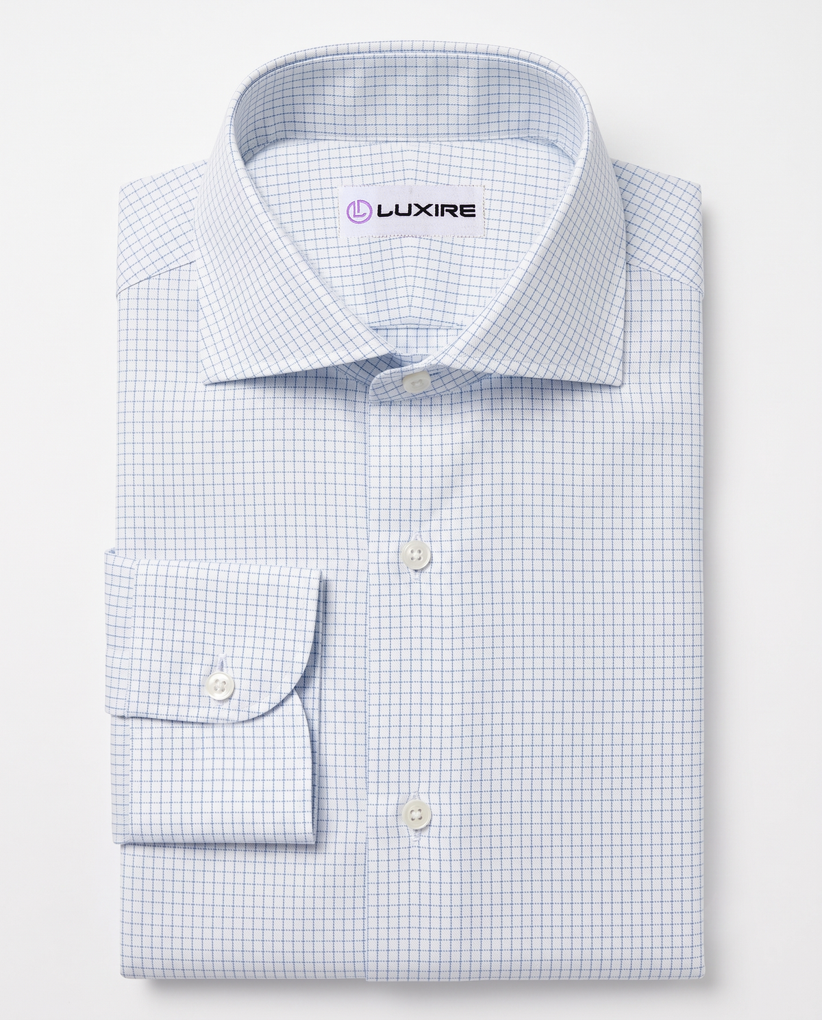 Nevron Wrinkle-Resistant Blue Graph Checks on White Twill Shirt - 7